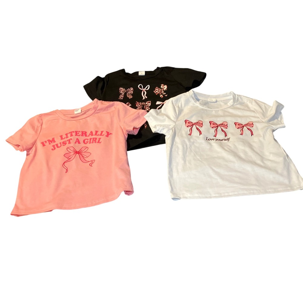 Bow Graphic T-Shirt 3 Piece Set Kids 5Y Pink Black White  New Coquette